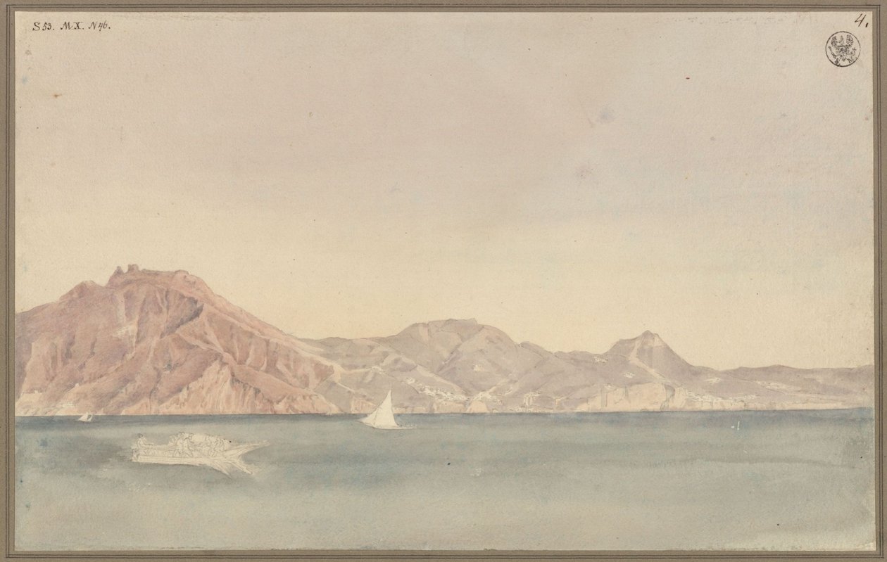 Blick von Schinkels Wohnung in Neapel auf die Küste bei Sorrent von Karl Friedrich Schinkel