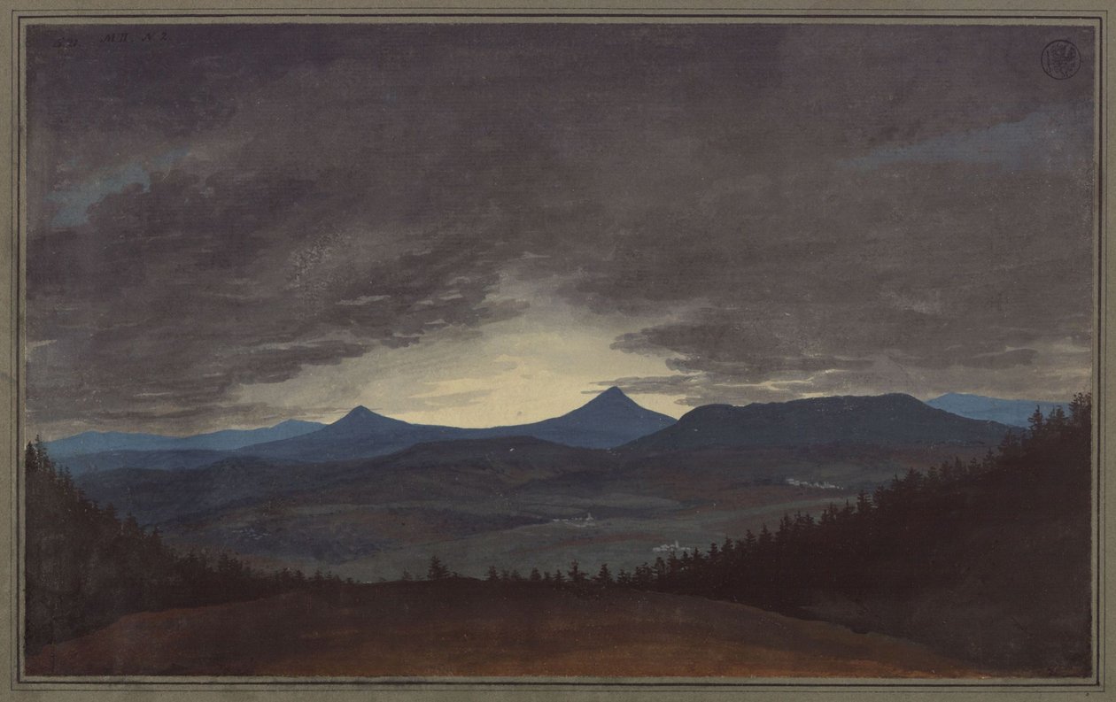 Böhmische Gebirgskette in der Abenddämmerung von Karl Friedrich Schinkel