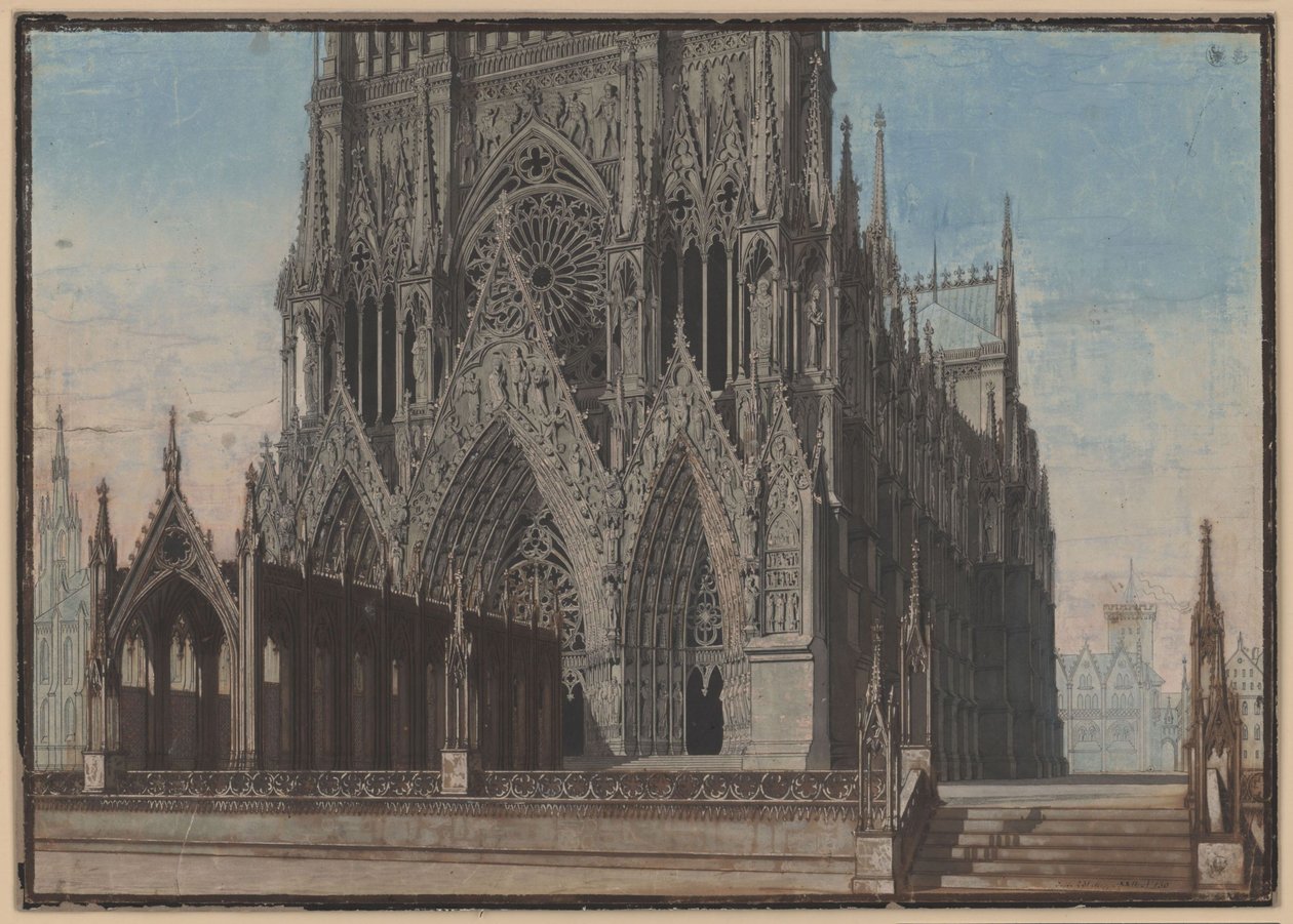 Die Jungfrau von Orleans. Trauerspiel von Friedrich Schiller. Entwurf zur 9. Dekoration. Fassade der Kathedrale von Reims von Karl Friedrich Schinkel