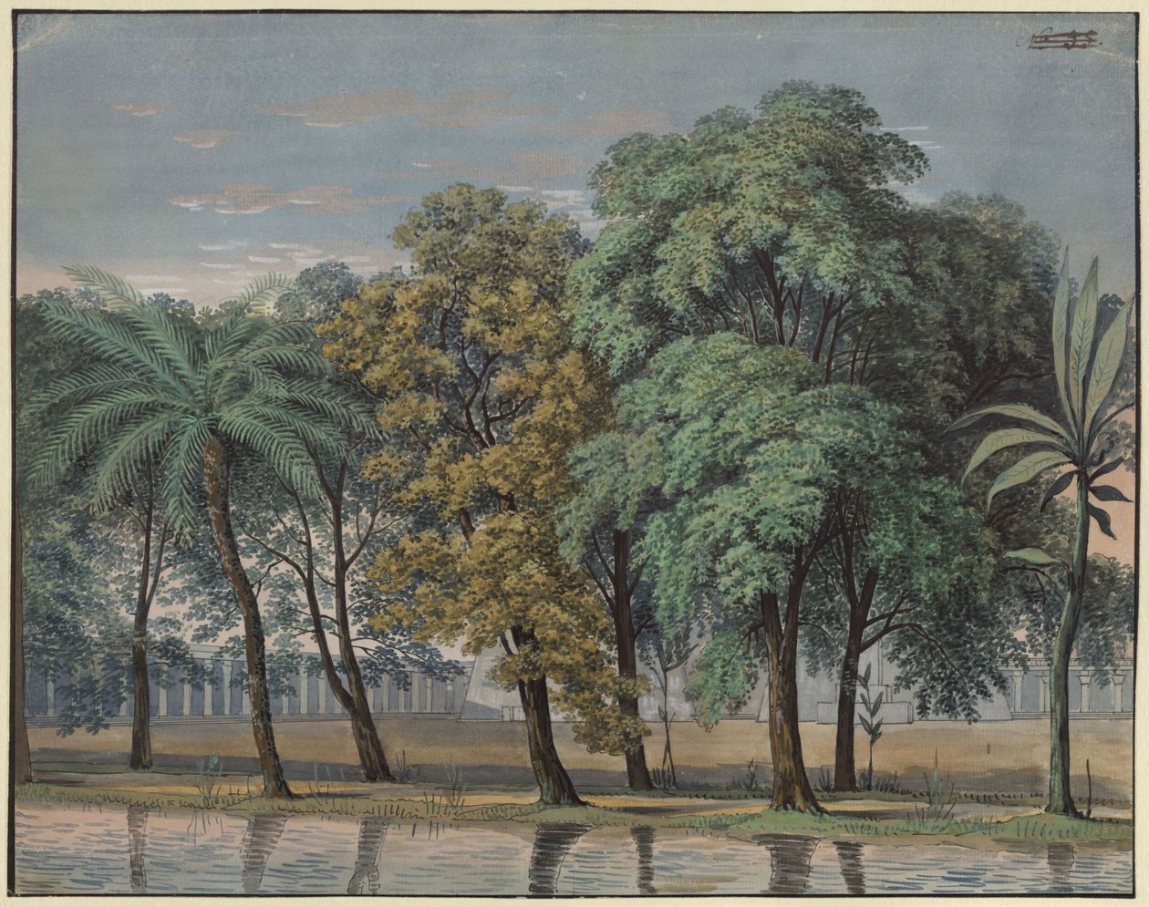 Die Zauberflöte. Oper von Wolfgang Amadeus Mozart. Entwurf zur 6. Dekoration. Vorhof des Prüfungstempels von Karl Friedrich Schinkel