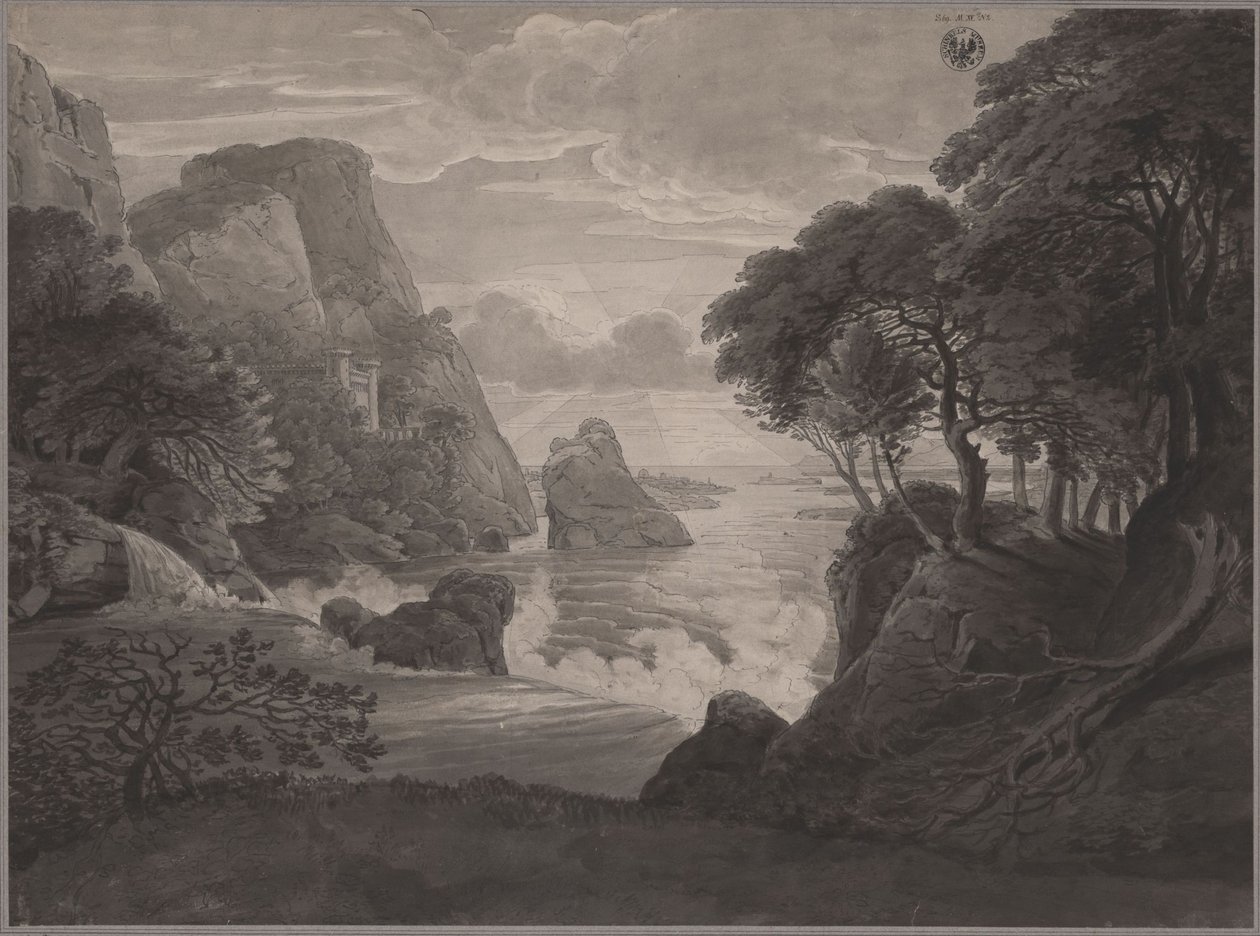 Felsige Küstenlandschaft mit einem Schloss von Karl Friedrich Schinkel