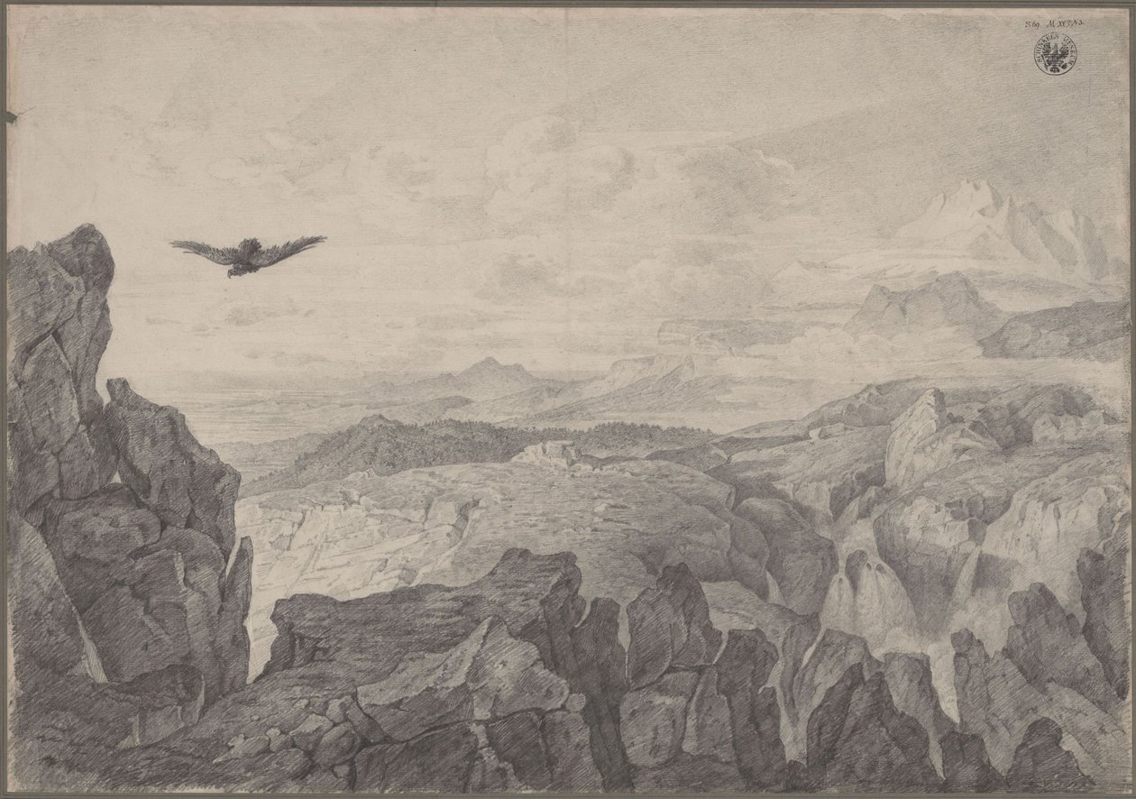 Gebirgslandschaft mit schwebendem Adler von Karl Friedrich Schinkel