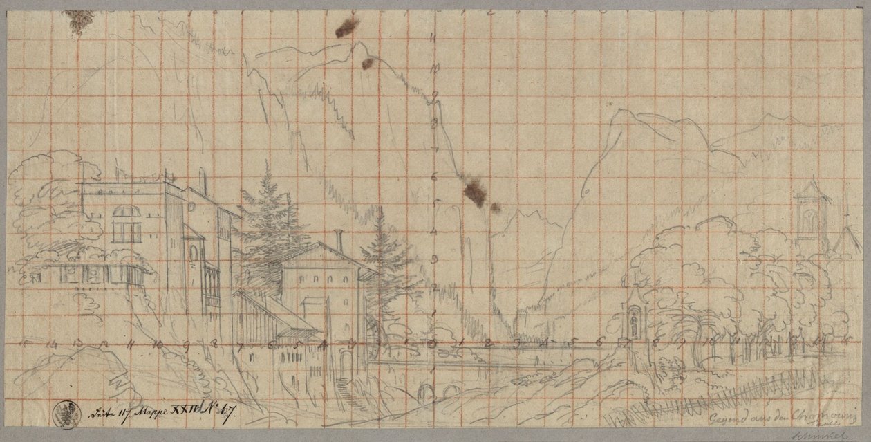 Landschaft aus dem Tal von Chamonix in der heutigen Region Rhône-Alpes in Frankreich von Karl Friedrich Schinkel