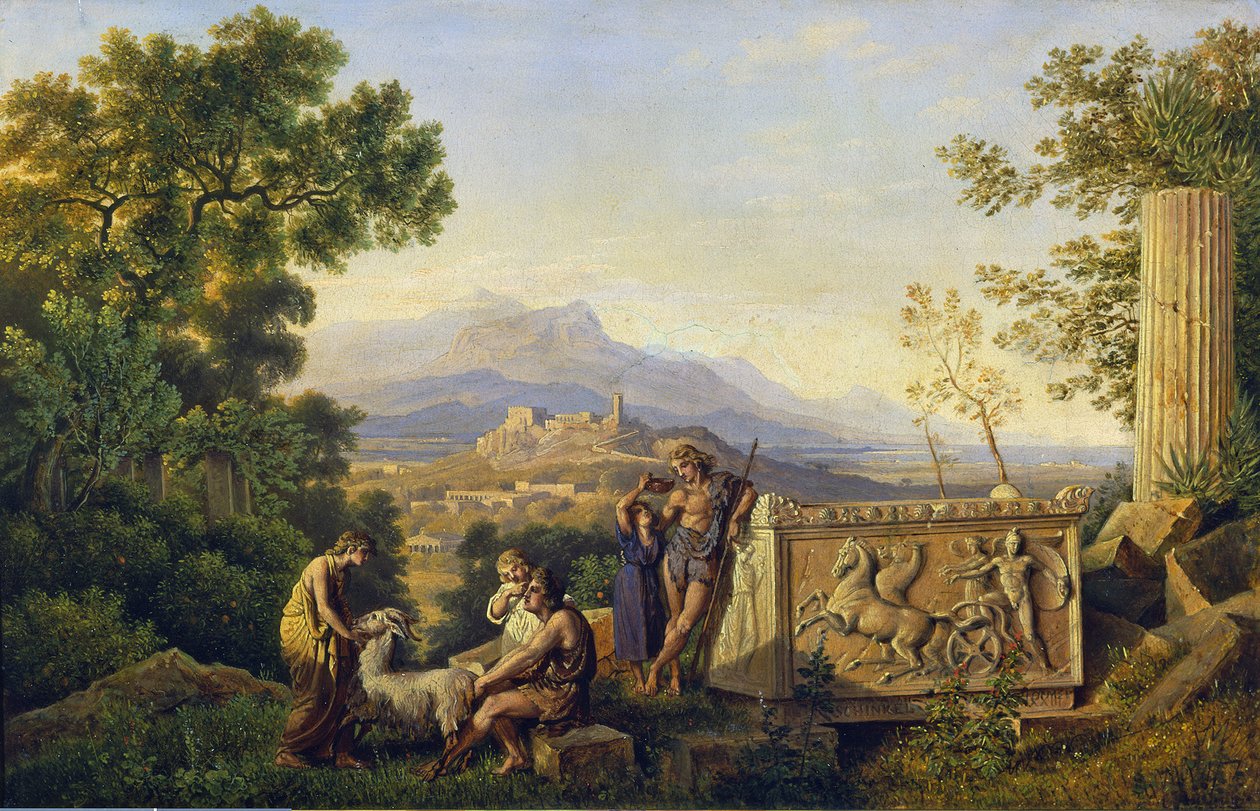 Griechische Ideallandschaft mit rastenden Hirten von Karl Friedrich Schinkel
