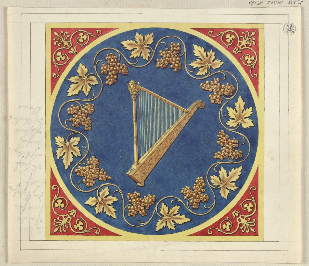 Medailonentwurf mit goldener Harfe von Karl Friedrich Schinkel