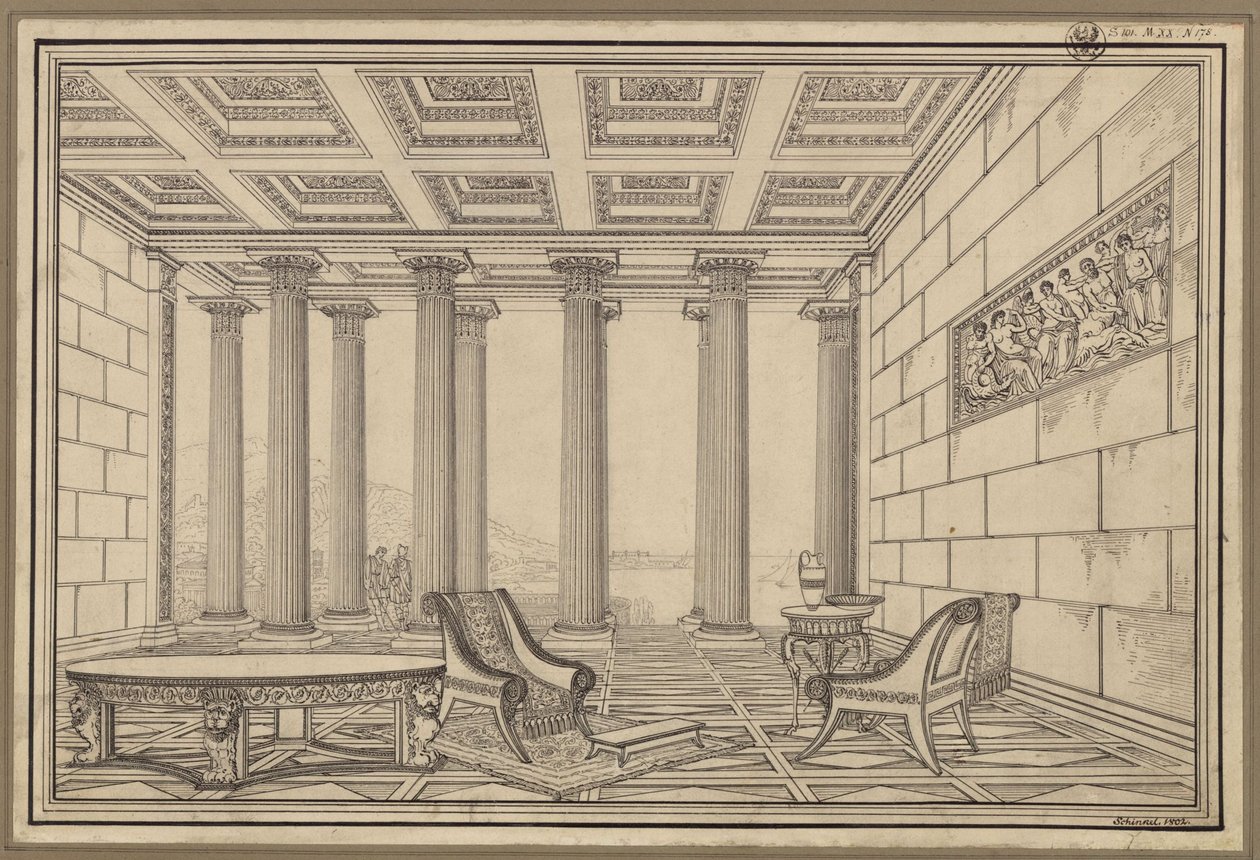 Offene Halle am Meer im antiken Stil von Karl Friedrich Schinkel