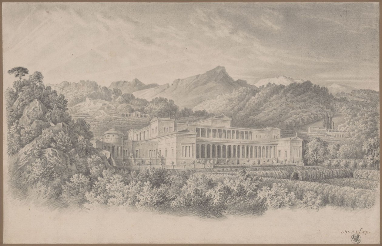 Rekonstruktion der Villa Tusca nach Plinius. Perspektivische Ansicht von Karl Friedrich Schinkel