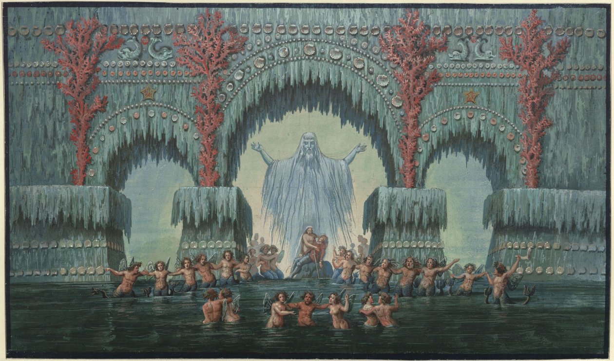 Undine. Oper von E. T. A. Hoffmann. Entwurf der 10. Dekoration. Kühleborns Wasserpalast von Karl Friedrich Schinkel