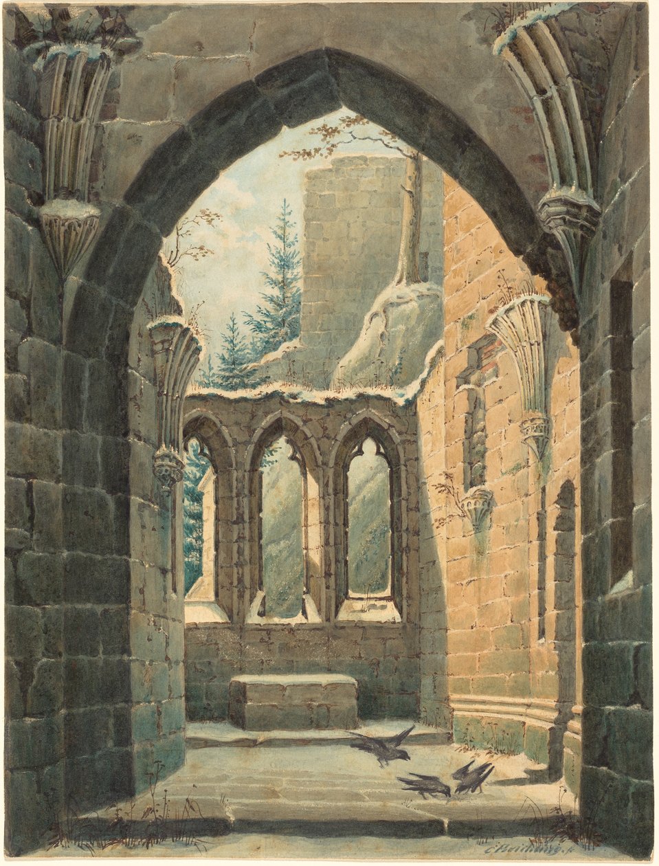 Ruinen des Klosters Oybin im Winter von Karl Heinrich Beichling