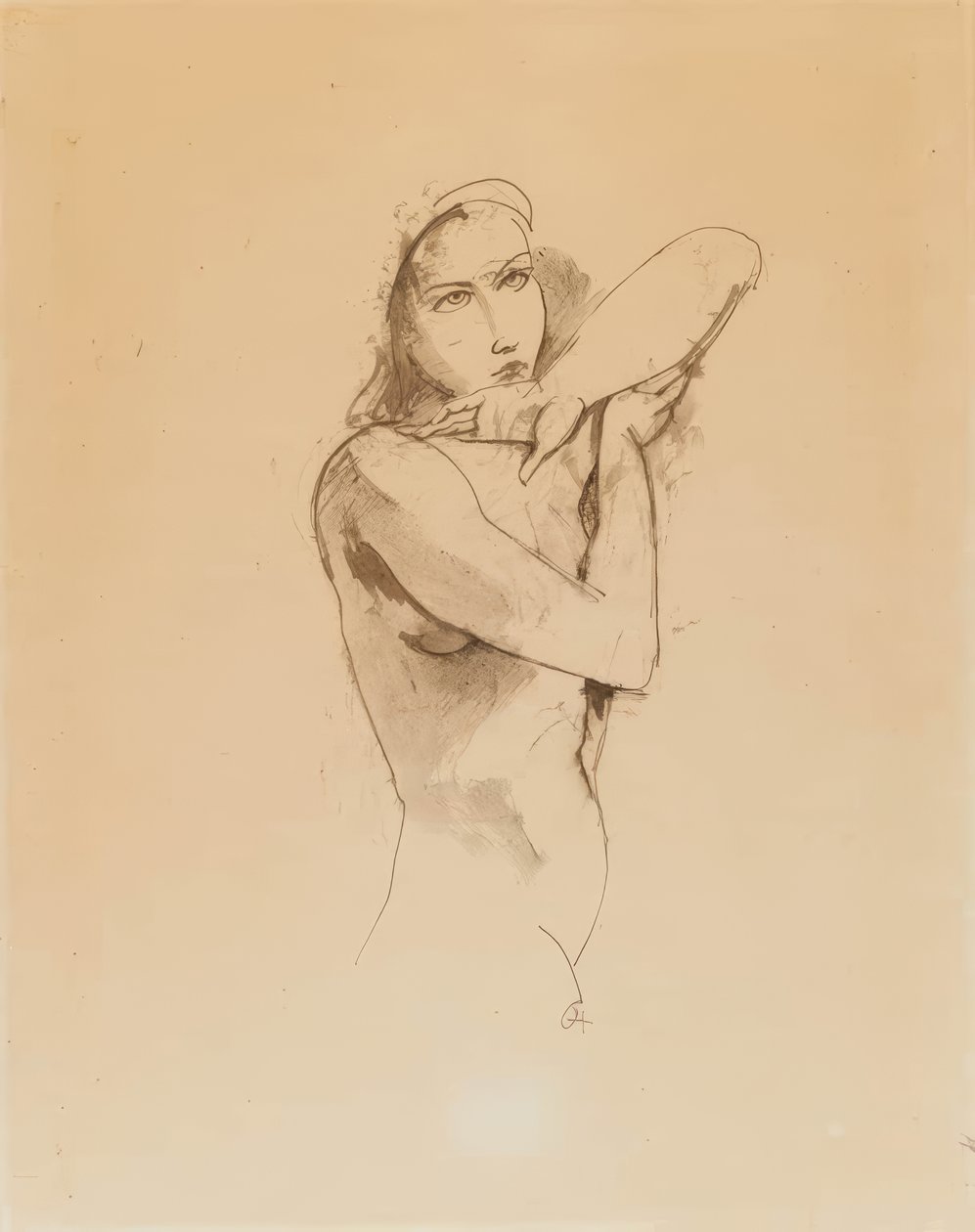 Weiblicher Akt mit erhobenem linken Arm von Karl Hofer