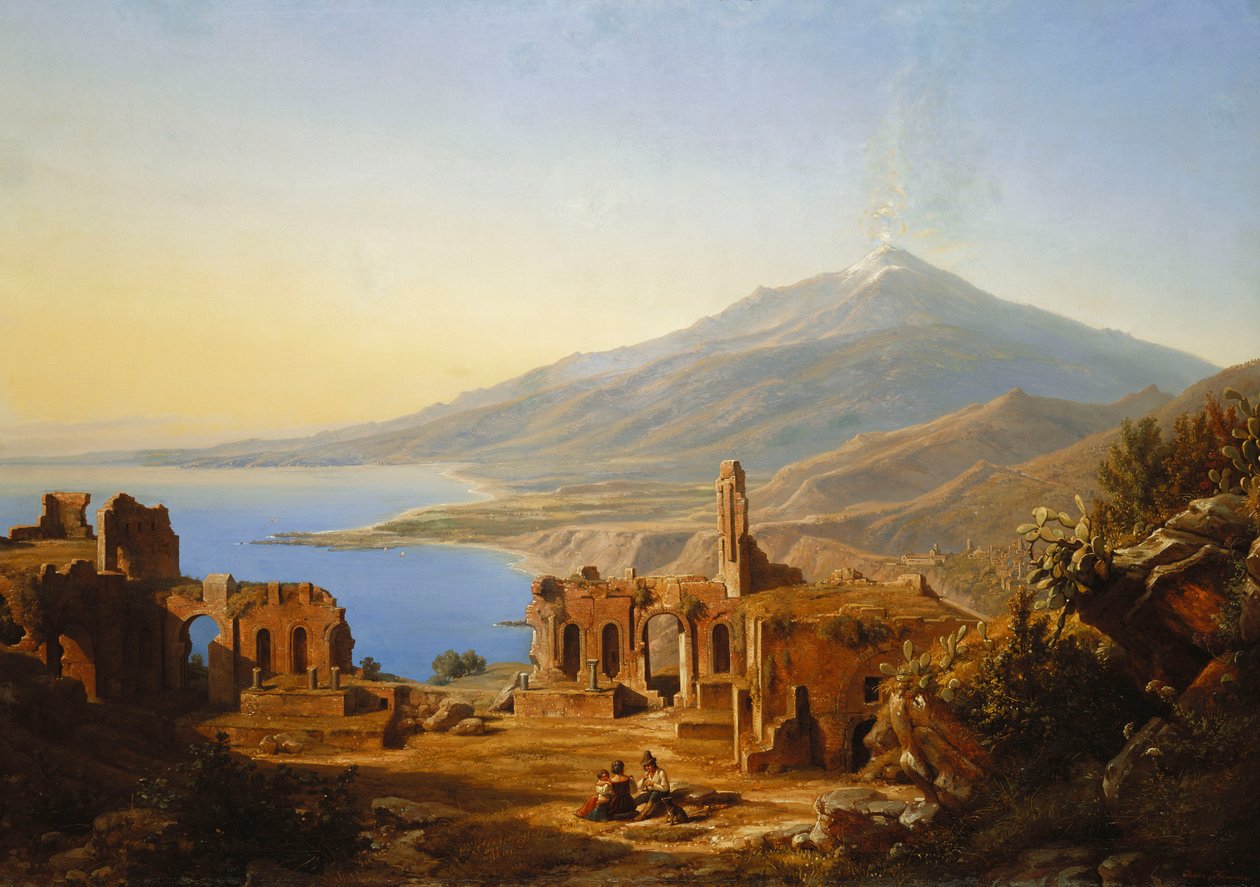 Teatro Greco, Taormina, mit Ätna im Hintergrund, 1852 von Karl Robert Kummer