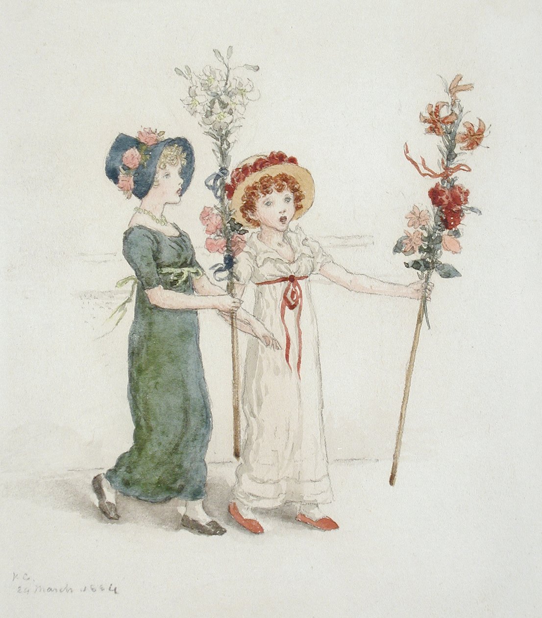 Zwei Kinder mit Stäben von Kate Greenaway