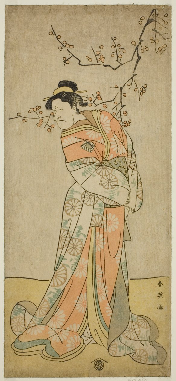 Der Schauspieler Ichikawa Ebizo (Danjuro V) als Hofdame Iwafuji im Stück Gozen-gakari Sumo Soga, aufgeführt im Kawarazaki-Theater im ersten Monat, 1793 (?) von Katsukawa Shun