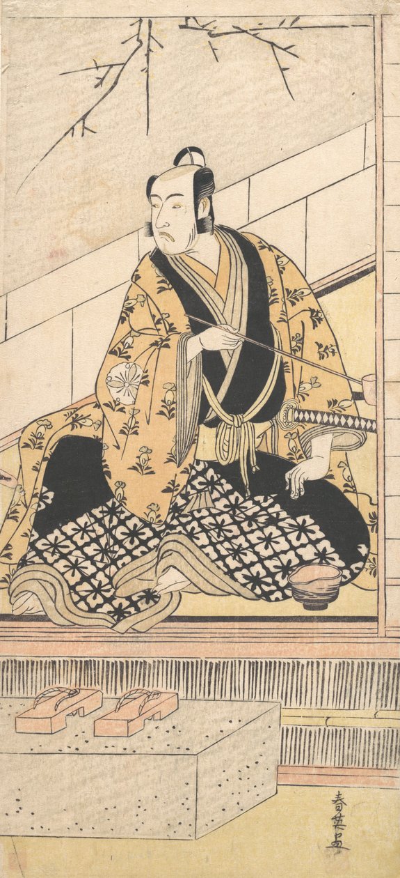 Der Schauspieler Matsumoto Koshiro IV sitzt in einem äußeren Raum, 1789 von Katsukawa Shun