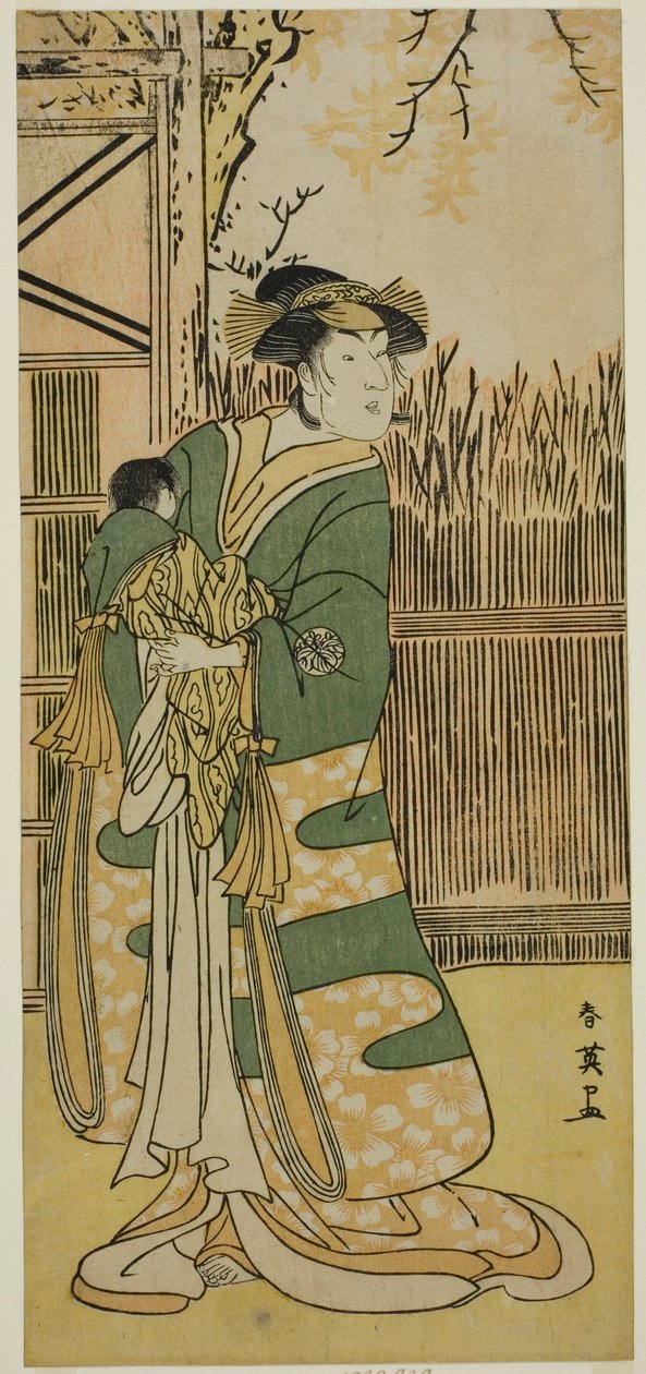 Der Schauspieler Nakayama Tomisaburo I als Lady Tokiwa (Tokiwa Gozen) im Stück Kimmenuki Genke no Kakutsuba, aufgeführt im Ichimura Theater im elften Monat, 1791 von Katsukawa Shun