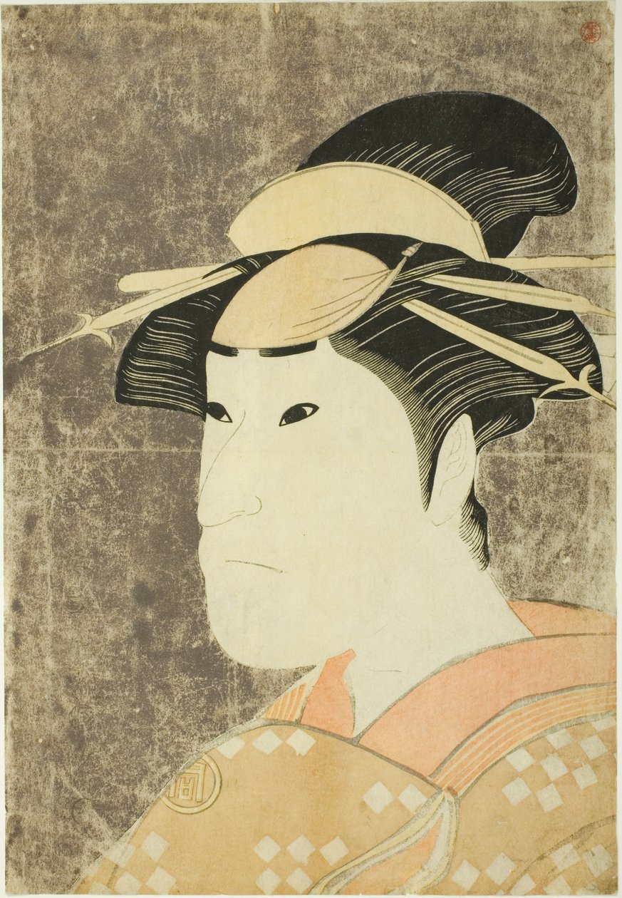 Der Schauspieler Sanogawa Ichimatsu III als die Gion-Prostituierte Onayo im Stück "Hana-ayame Bunroku Soga", aufgeführt im Miyako-Theater im fünften Monat, 1794 von Katsukawa Shun