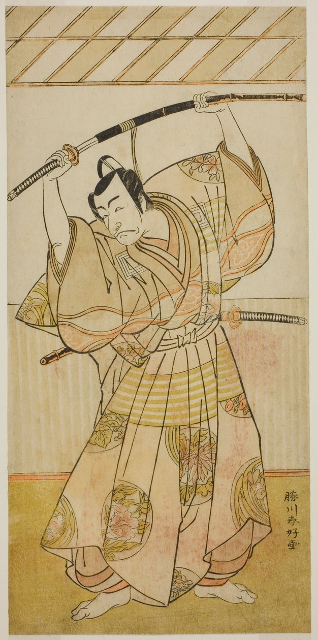 Der Schauspieler Ichikawa Danjuro V als Taira no Munekiyo (?) aus dem Stück Kitekaeru Nishiki no Wakayaka (?), aufgeführt im Nakamura-Theater (?) im elften Monat, 1780 (?) von Katsukawa Shunkо̄