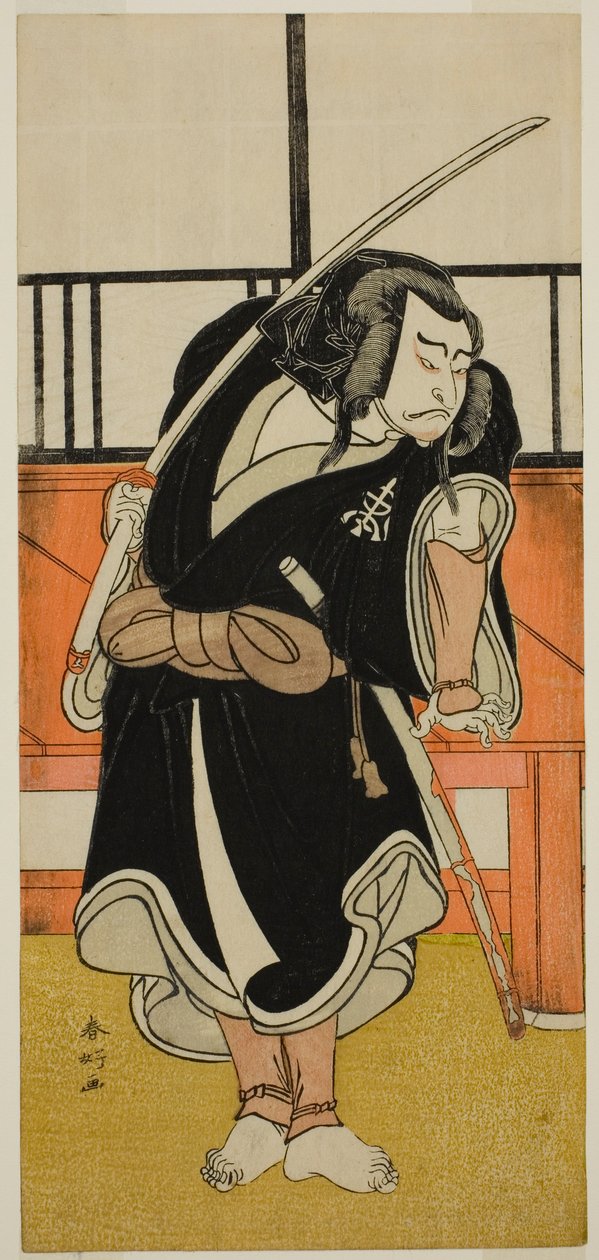 Der Schauspieler Nakamura Nakazo I als Aso no Matsuwaka (?) im Stück Iro Moyo Aoyagi Soga (?), aufgeführt im Nakamura Theater (?) im zweiten Monat, 1775 (?) von Katsukawa Shunkо̄