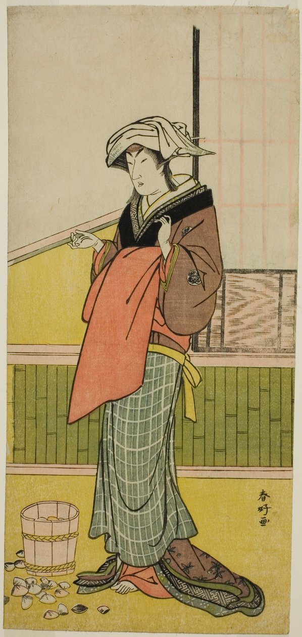 Der Schauspieler Nakamura Riko I als Moshio (?) im Stück Honda Yayoi Meoto Junrei (?), aufgeführt im Ichimura Theater (?) im siebten Monat, 1778 (?) von Katsukawa Shunkо̄