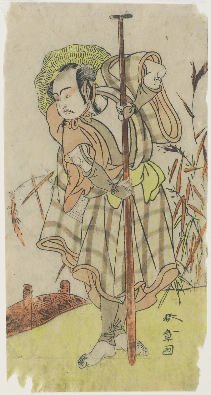 Ein Schauspieler in einer Rolle mit einem Paddel von Katsukawa Shunsho