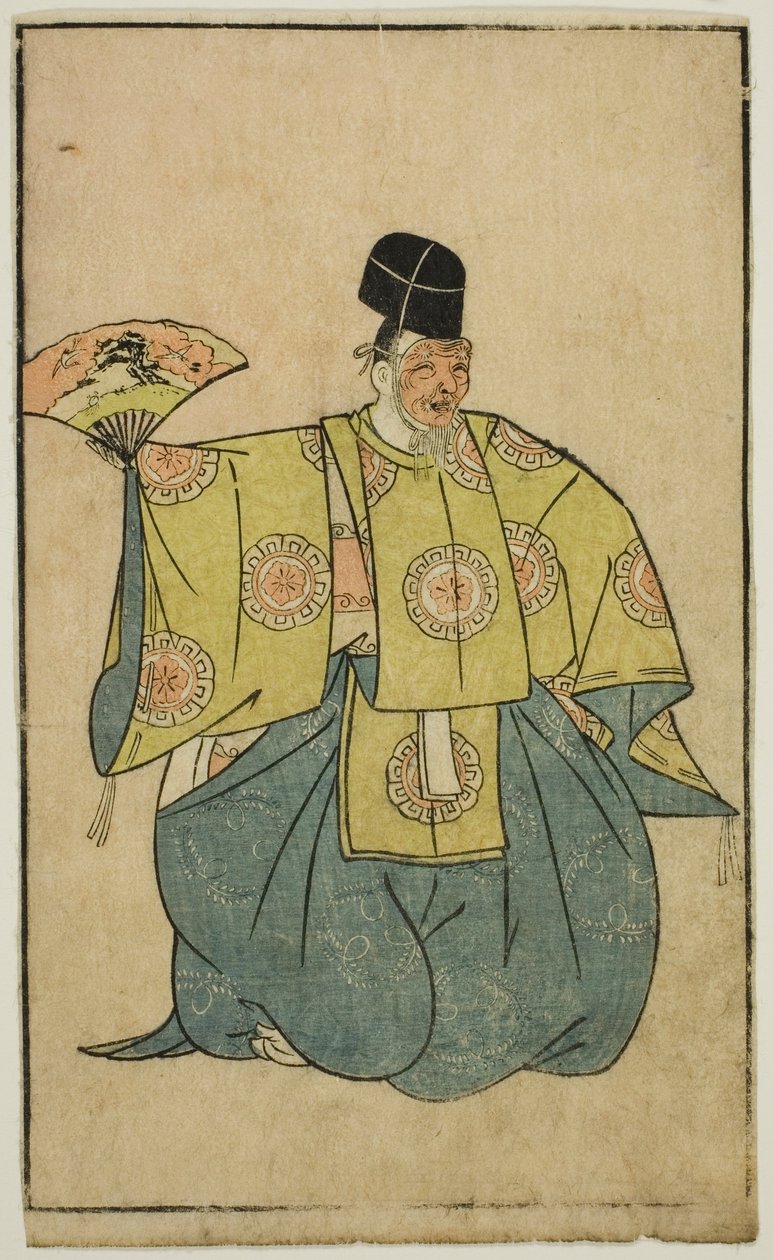 Ein Schauspieler als Okina, aus "Ein Bilderbuch der Bühnenfächer (Ehon butai ogi)" von Katsukawa Shunsho