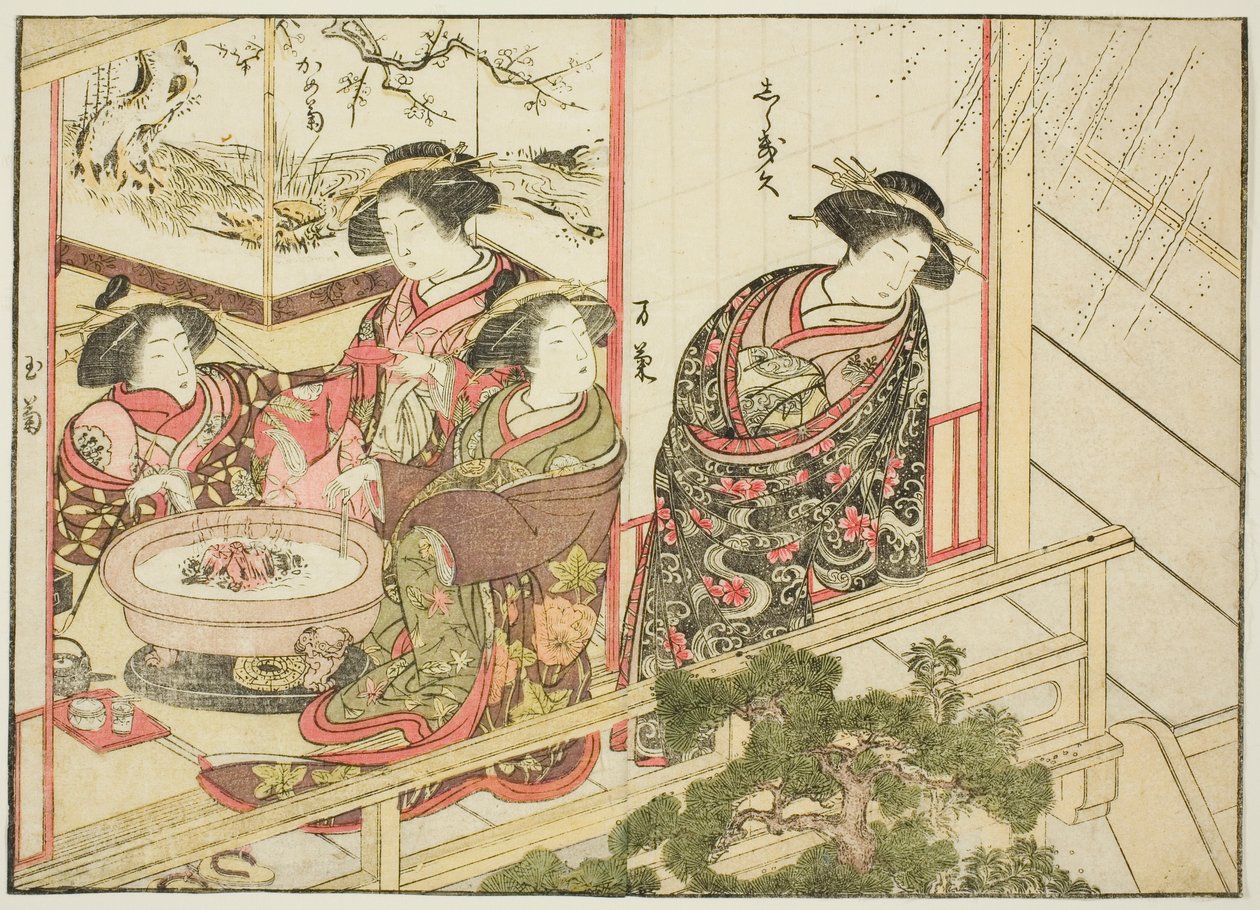 Kurtisanen des Kiribishiya, aus dem Buch „Spiegel der schönen Frauen der Vergnügungsviertel (Seiro bijin awase sugata kagami),“ Bd. 2 von Katsukawa Shunsho