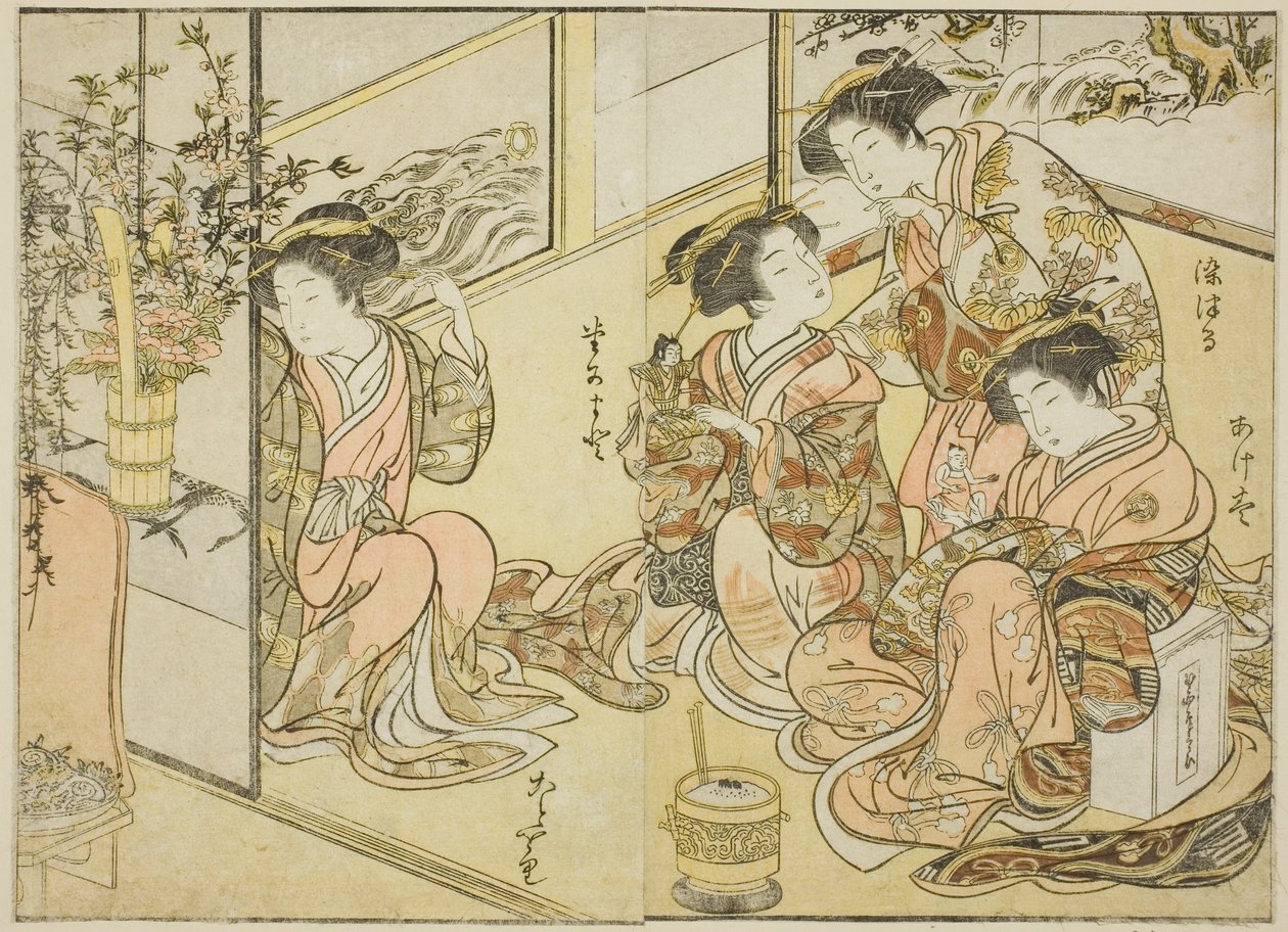 Kurtisanen des Matsuneya, aus dem Buch "Spiegel der schönen Frauen der Vergnügungsviertel (Seiro bijin awase sugata kagami)," Bd. 1 von Katsukawa Shunsho