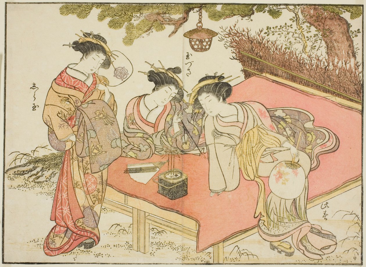 Kurtisanen des Yadaya, aus dem Buch "Spiegel der schönen Frauen der Vergnügungsviertel (Seiro bijin awase sugata kagami)," Bd. 1 von Katsukawa Shunsho