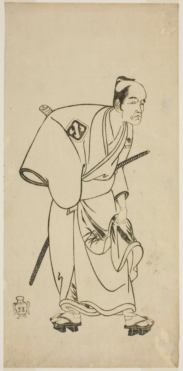 Der Schauspieler Arashi Otohachi I als Hotei Ichiemon im Stück Ayatsuri Kabuki Ogi, aufgeführt im Nakamura-Theater im siebten Monat, 1768 von Katsukawa Shunsho