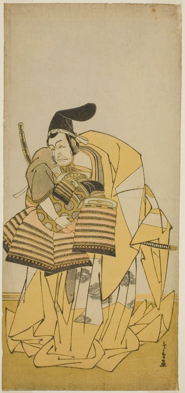 Der Schauspieler Ichikawa Ebizo III als Kudo Saemon Suketsune im Stück Kamuri Kotoba Soga no Yukari, aufgeführt im Ichimura Theater im ersten Monat, 1776 von Katsukawa Shunsho