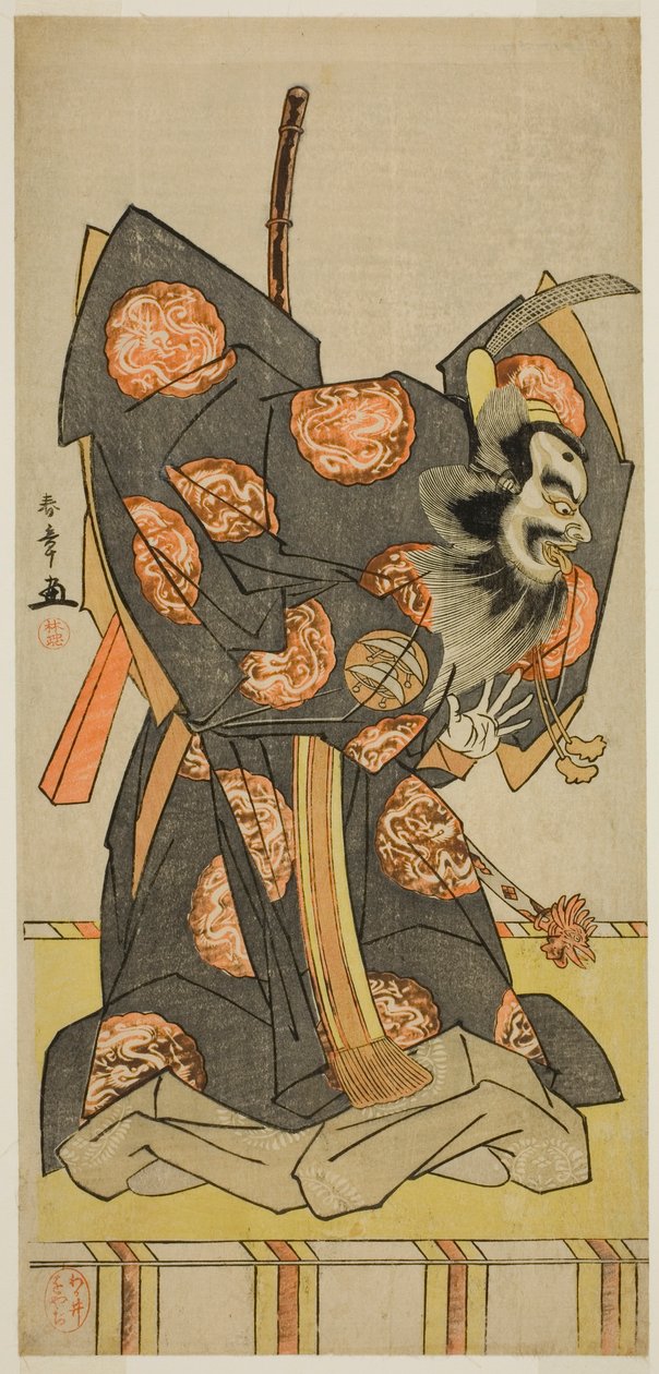 Der Schauspieler Nakajima Mihoemon II als Shujaku Tenno im Stück Masakado Kammuri no Hatsuyuki, aufgeführt im Nakamura-Theater im elften Monat, 1777 von Katsukawa Shunsho