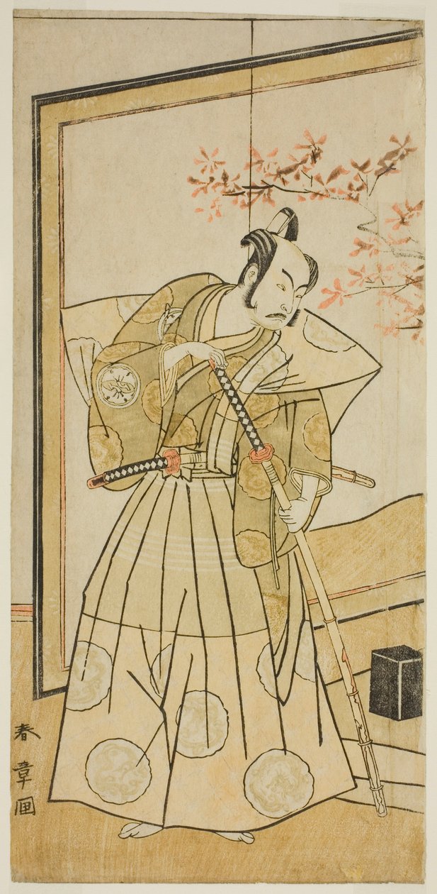 Der Schauspieler Nakamura Juzo II als Akita Jonosuke im Stück Onna Aruji Hatsuyuki no Sekai, aufgeführt im Morita-Theater im elften Monat, 1773 von Katsukawa Shunsho