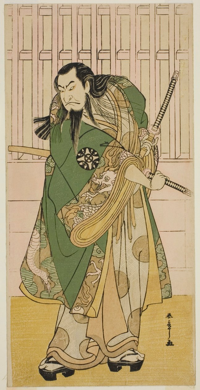 Der Schauspieler Nakamura Nakazo I als Hige no Ikyu im Stück Nanakusa Yosooi Soga, aufgeführt im Nakamura Theater im fünften Monat, 1782 von Katsukawa Shunsho