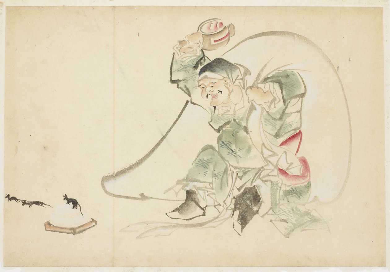 Daikoku, Gott des Glücks, mit seinem magischen Hammer von Katsushika (school of) Hokusai