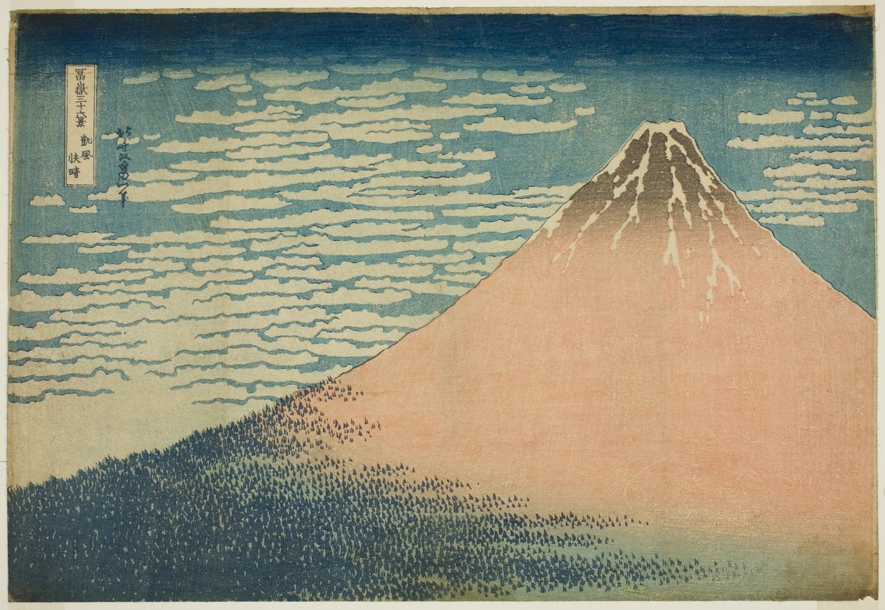 Eine milde Brise an einem schönen Tag (Gaifu kaisei), aus der Serie "Sechsunddreißig Ansichten des Berges Fuji (Fugaku sanjurokkei)" von Katsushika Hokusai
