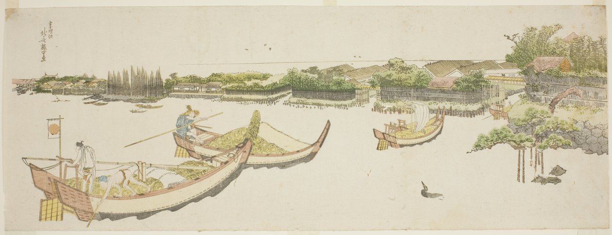 Boote transportieren Reis auf dem Sumida-Fluss von Katsushika Hokusai