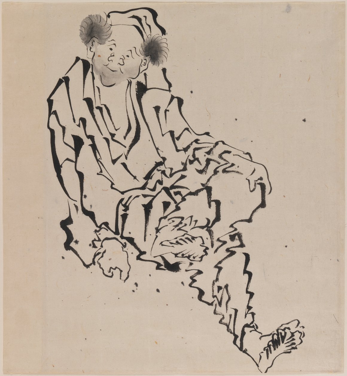 Zeichnung eines sitzenden Mannes mit dem linken Bein über dem rechten Knie von Katsushika Hokusai