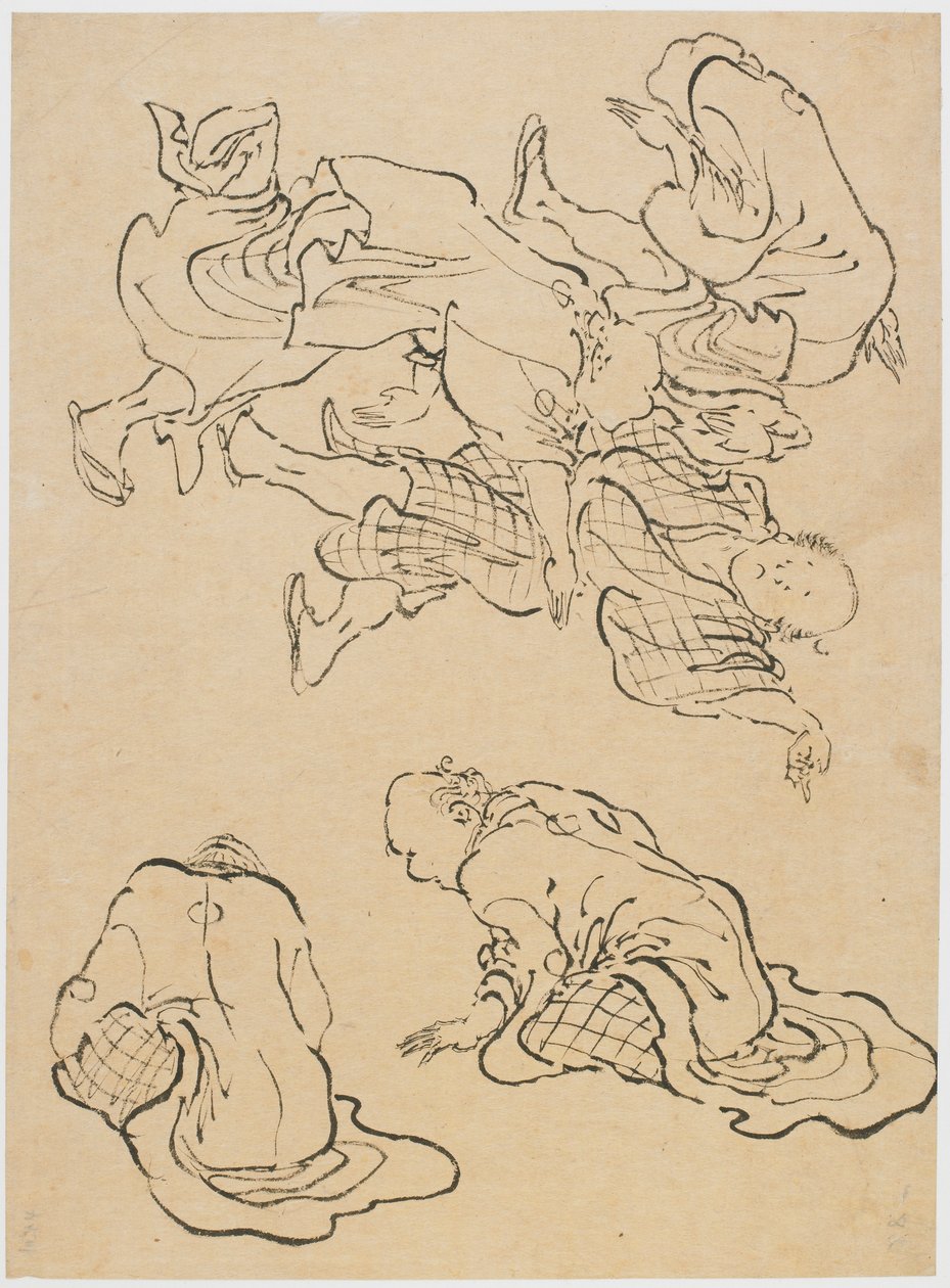 Tanzende Männer und verschiedene Figuren, spätes 18. bis frühes 19. Jahrhundert von Katsushika Hokusai