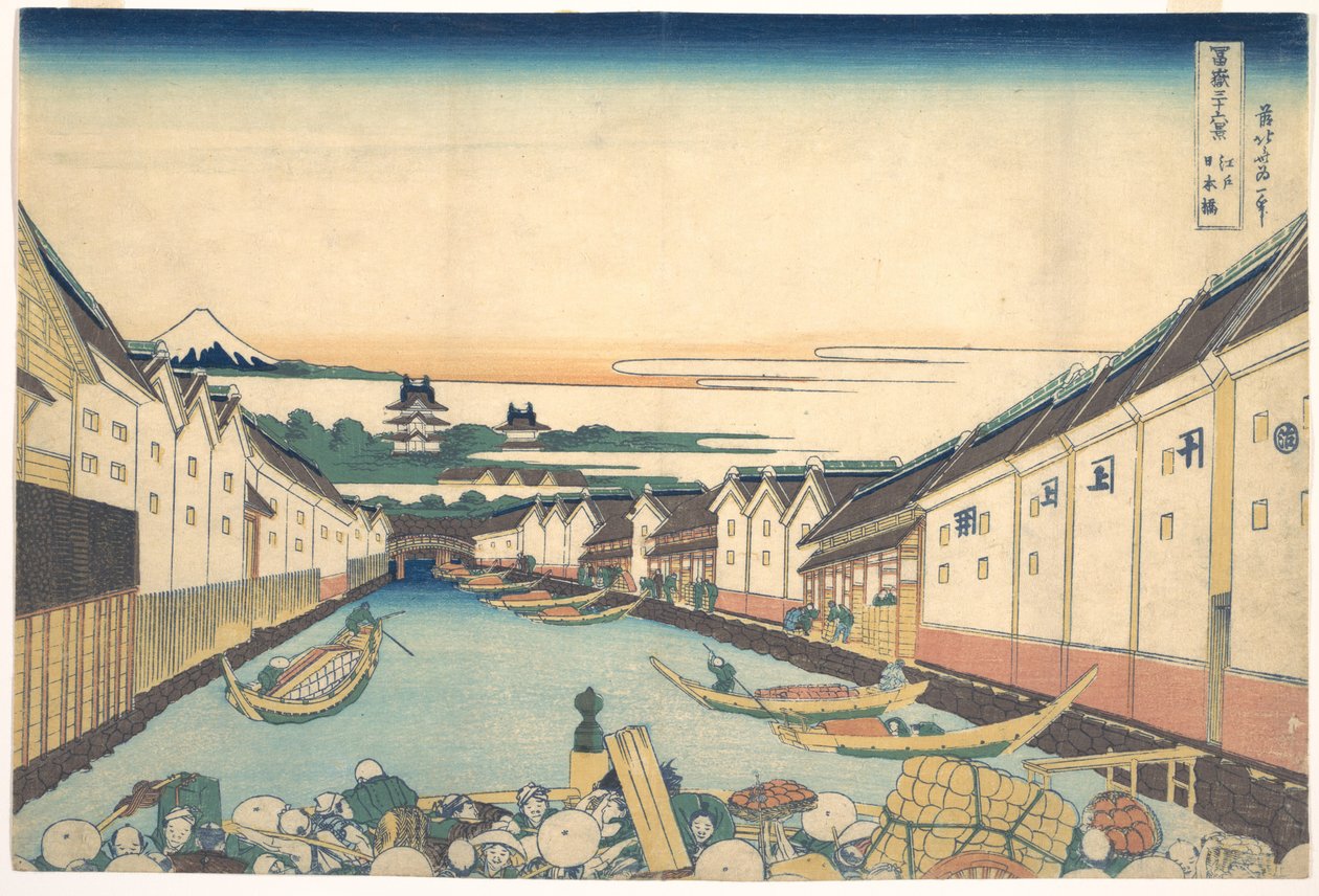 Nihonbashi in Edo, aus der Serie Sechsunddreißig Ansichten des Berges Fuji von Katsushika Hokusai