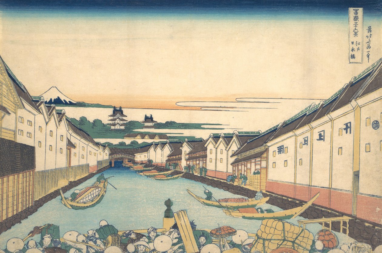 Nihonbashi in Edo, aus der Serie Sechsunddreißig Ansichten des Berges Fuji, ca. 1830-32 von Katsushika Hokusai