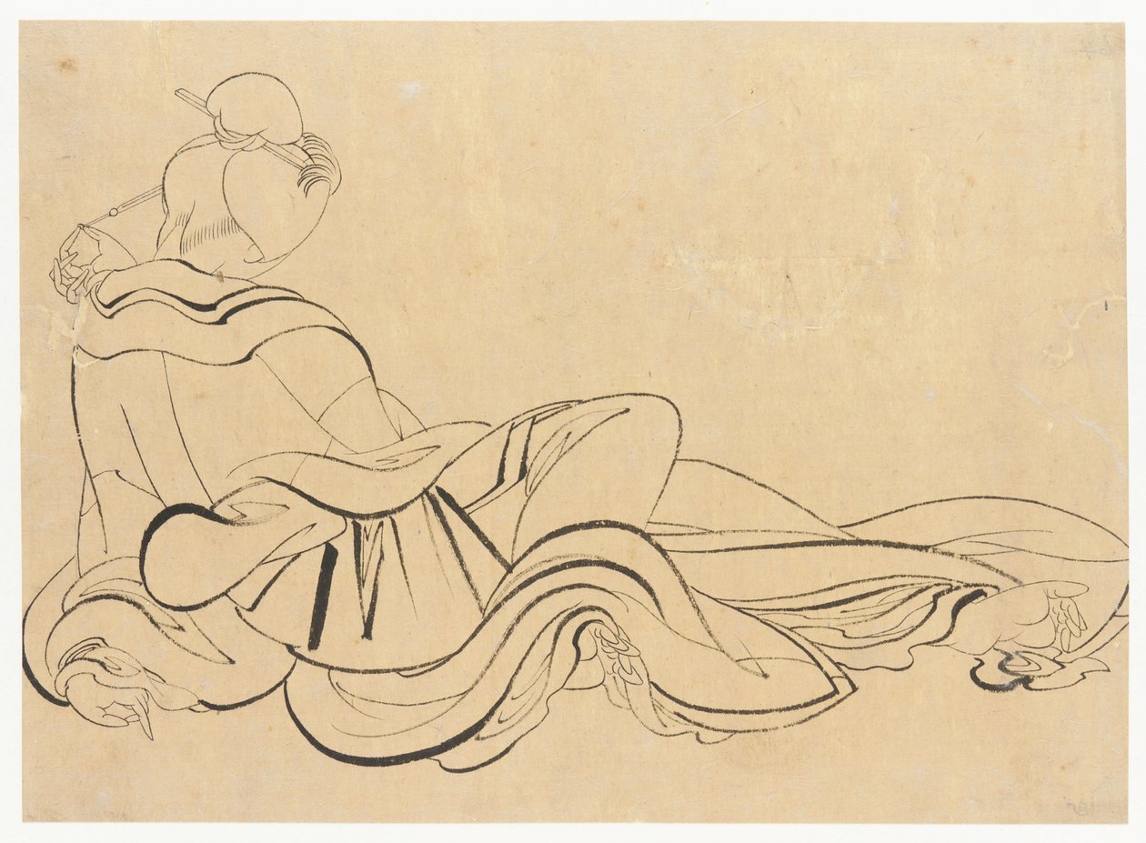 Sitzende Frau, die sich am Kopf kratzt, spätes 18.-frühes 19. Jahrhundert von Katsushika Hokusai