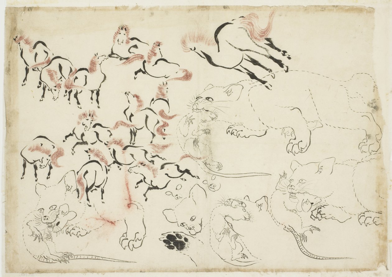Studien von Pferden, Katzen und Ratten (aus "Hokusai Manga"), um 1815-1849 von Katsushika Hokusai