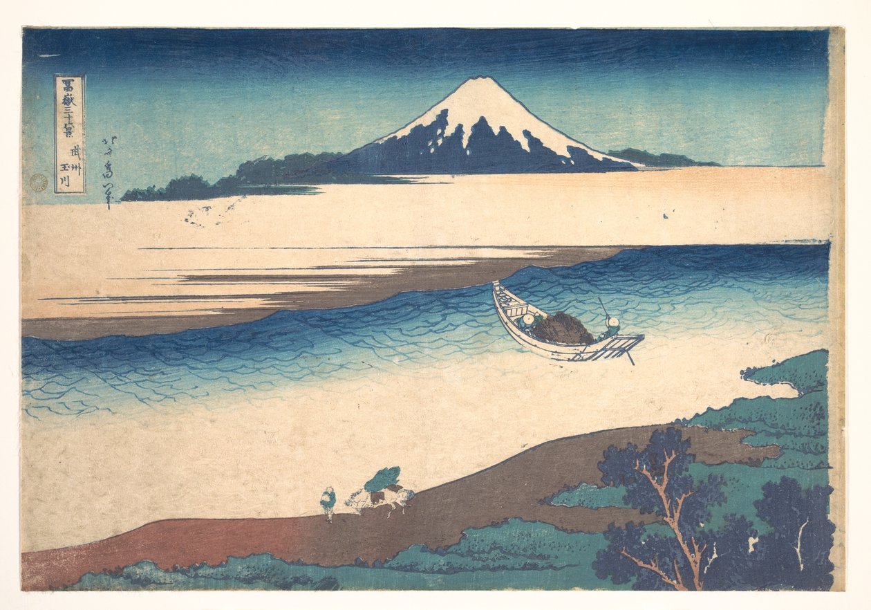 Tama-Fluss in der Provinz Musashi, aus der Serie 36 Ansichten des Berges Fuji von Katsushika Hokusai