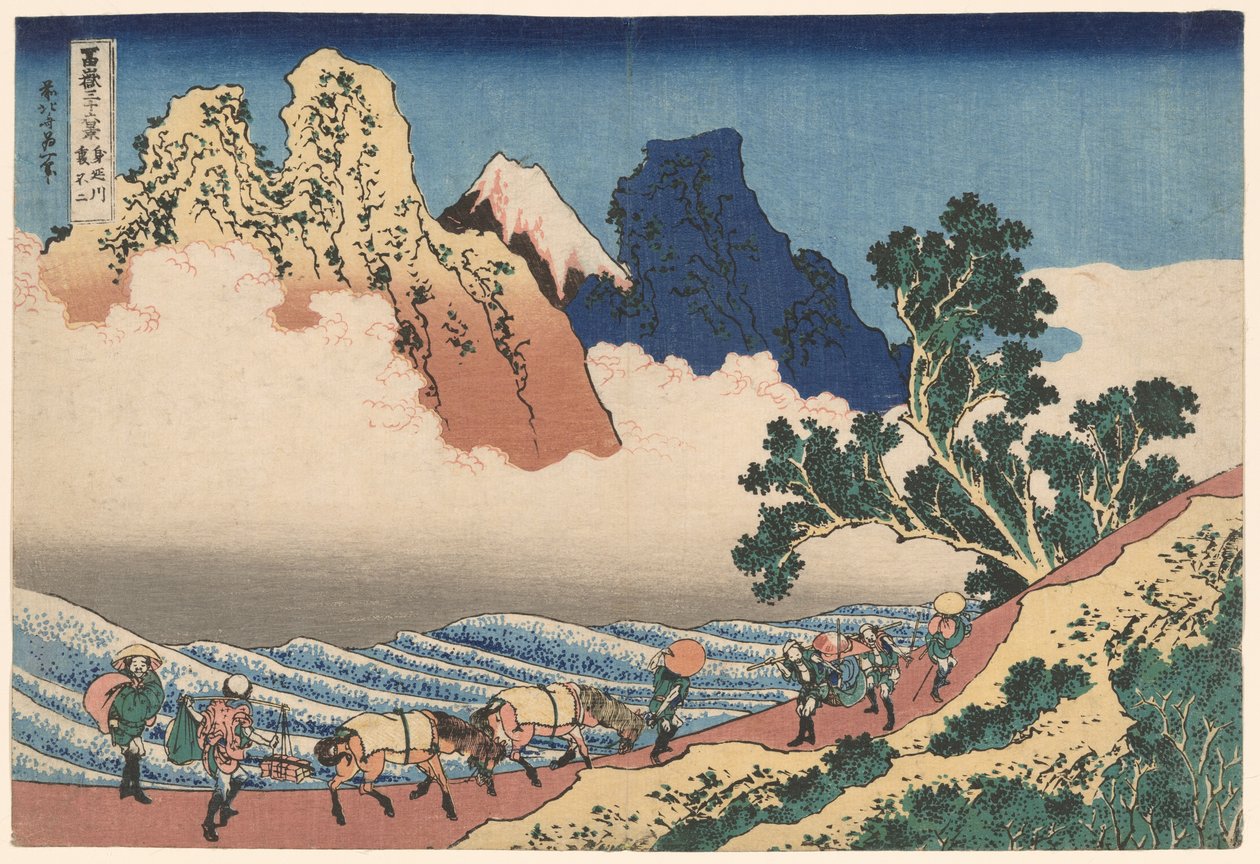 Der Rücken des Berges Fuji vom Minobu-Fluss aus gesehen (Minobugawa Urafuji), aus der Serie Sechsunddreißig Ansichten des Berges Fuji (Fugaku sanjurokkei) von Katsushika Hokusai
