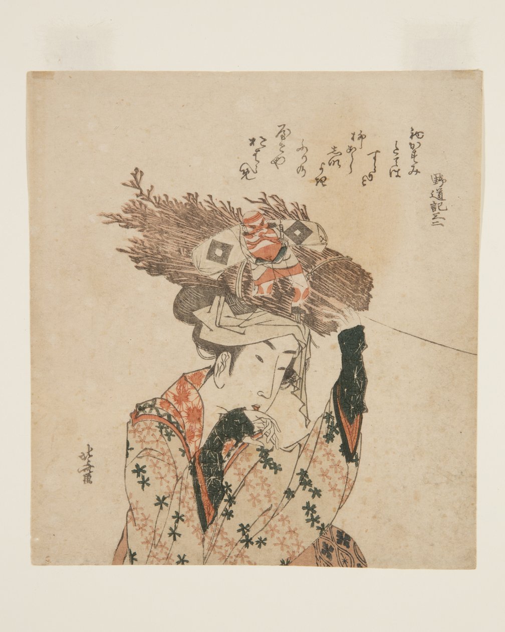 Frau von ?hara mit Bündel Brennholz und Drachen von Katsushika Hokusai