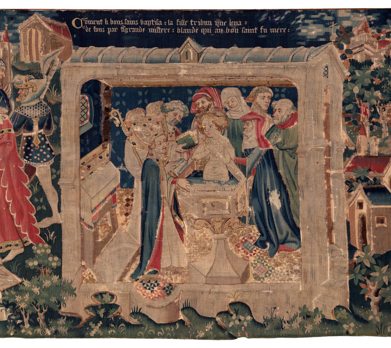 Geschichte von Saint Piat und Saint Eleuthère, auch genannt Wandteppich von Arras. Bestellt von Kanonikus Toussaint Prier, Kaplan des Herzogs von Burgund, Ende 14. Anfang 15. Jahrhundert. 22m x 2m. Detail (Wandteppich) von Alec Hunter