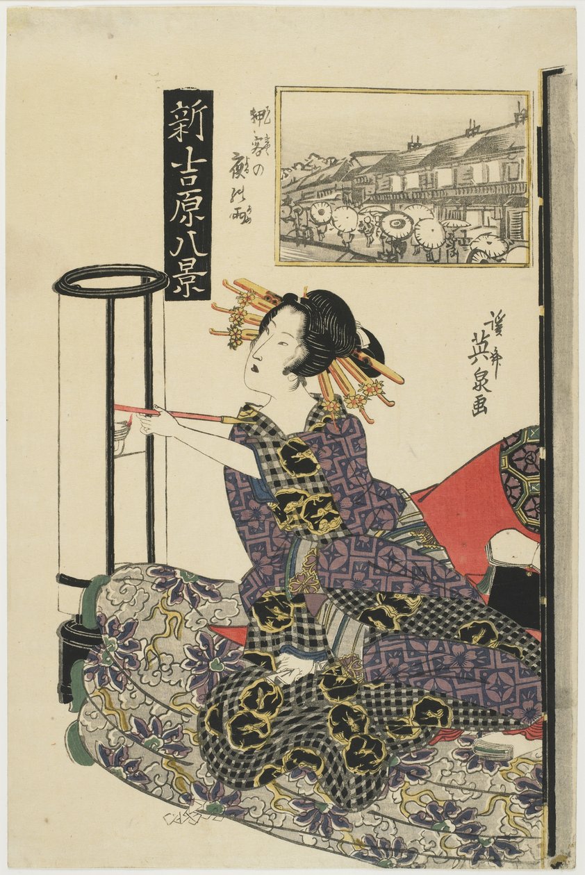 Regnerische Nacht mit einem Stammkunden, ca. 1820er Jahre von Keisai Eisen