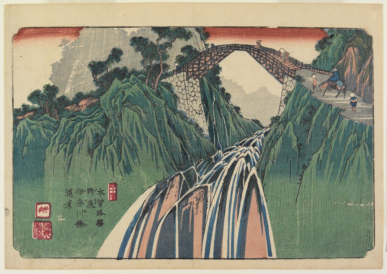 Nr. 41, Nojiri: Ferne Ansicht der Ina-Flussbrücke von Keisai Eisen