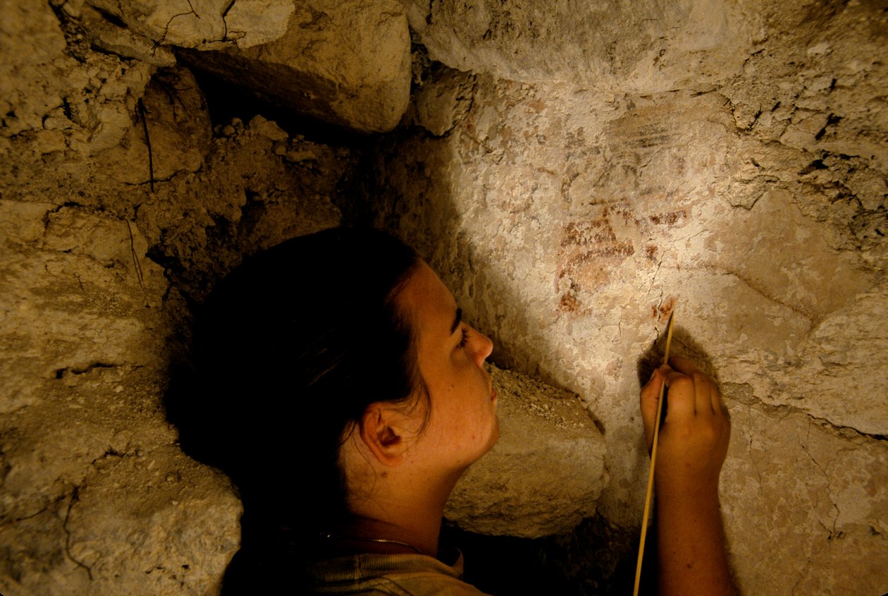Teotihuacan-Krieger, Wandgemälde, Sufricaya, Holmul, Guatemala, Maya, Francisco Estradabelli, 2008 (Foto) von Kenneth Garrett