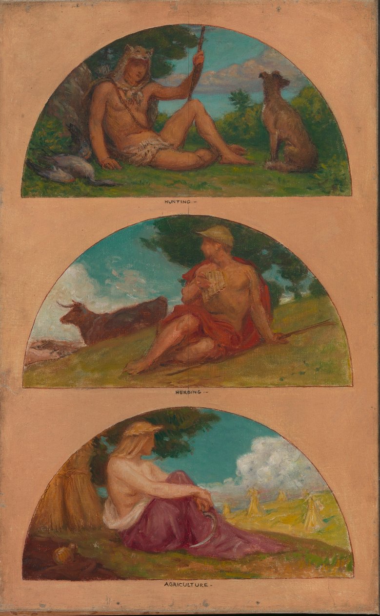 Der Fortschritt der Zivilisation: Jagd, Viehzucht, Landwirtschaft (Wandbildstudie, State Capitol, Des Moines, Iowa) von Kenyon Cox